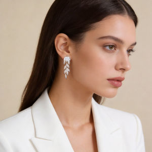SEQUITO Gorgeous Bridesmaid Costume Jewellery Inlay Sparkly AAA Cubic Zircon Silver Plated Leaf Long Dangle Earrings Pageant Jewelry SE1039