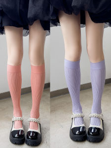 Womens Long Ice Socks Calf Socks Summer Thin Velvet Color Japanese Style JK Pure Color High Waist Pressure Slim Looking