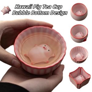 Kawaii Pig Tea Cup Ceramic Bubble Bottom Design Funny Spit Bubbles for Coffee/Milk Cute Office Mug & Kids Gift (Lead-Free)