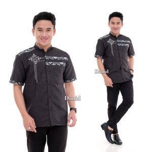 Baju koko dewasa baju koko bordir pakaian muslim pria lengan pendek kombinasi bordir terbaru 2024