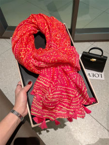 Red Ethnic Style Silk Scarf for Women Perfect for Summer Travel Beach Sun Protection Large Pashmina Shawl Thin Cotton Linen Wrap