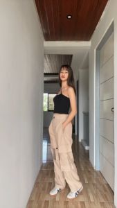CLOTHINGHUB CREAM CUT OUT TROUSER PANTS