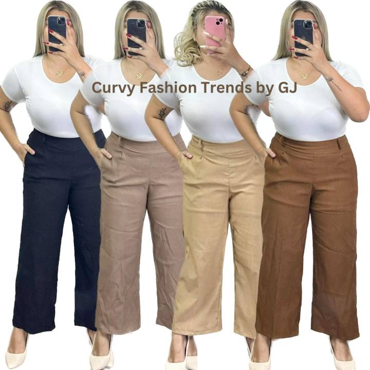 PLUS SIZE CORPORATE WIDELEG FOR WOMEN, WOVEN FABRIC OVERSIZED HIGHWAIST  PANTS