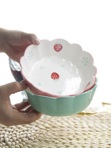 Japanese Style Ceramic Deep Dish Lotus Pattern Underglaze Color Strawberry Design Fruit Dessert Plate  And Light Home Use