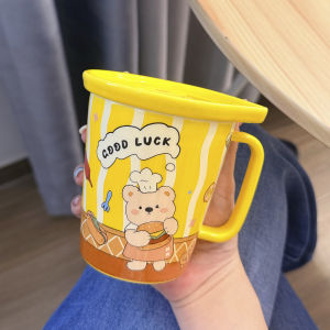 LUXIAOSHI | Tách Gấu Hoạt Hình Màu Vàng có Nắp và Quai