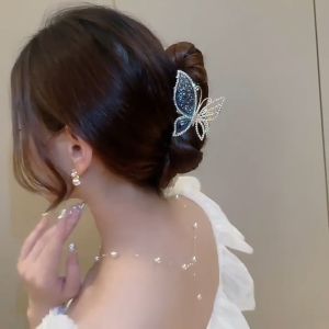 Butterfly Hair Claw Clip Crystal Rhinestone Metal Shark Clip Elegant Back Head Strong Grab Clip