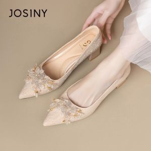 Josiny | Elegant French Pointed Toe Chunky Heel Shoes