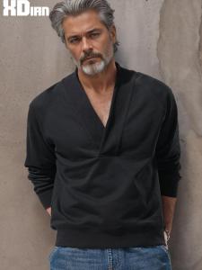 Mens Thickened Long Sleeve V-Neck Sweatshirt Fashionable Casual Top Loose Fit Autumn Winter Street Style Cotton Crew Neck