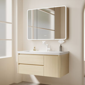 LANKASI | Beehive Aluminum Round Corner Bathroom Vanity Wooden Finish