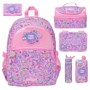 Smiggle Australia Backpack Primary And Middle School Students Cartoon Backpack Pink Necklace Cat Dual-Shoulder Outdoor Casual Bag