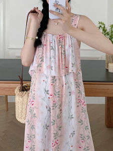 ชุดนอนผ้าไหมฝ้ายคอวีแขนกุดสำหรับผู้หญิงในฤดูร้อน ชุดนอนผ้าไหมฝ้ายเทียม ชุดนอนผ้าไหม ชุดนอนผ้าฝ้ายคอวี ชุดนอนผ้าฝ้ายคอวี