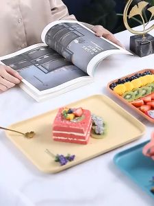 【ส่งใน24 ชม】ถาดฟางข้าวสาลีถาดพลาสติกการใช้งานหลายฉากถาดถาดใส่อาหาร ถาดใส่ขนมสีเบจStraw tray