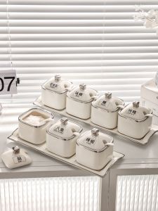 Luxury Aesthetic Ceramic Seasoning Bottle Kitchen Storage Container Set Home Use Seasoning Jar Monosodium Glutamate Salt Jar