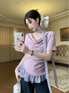 plus Size V-Neck Short Sleeve T-Shirt Womens Summer Irregular Hem Straight Cut Korean Style Commute Pure Desire Slimming Top