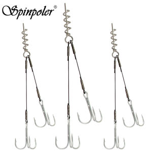 Spinpoler Corkscrew Pike Rig Stinger Fishing Hook For Soft Lure Super Sharp Double Treble Hooks 2 1 1/0 2/0 Wire Line Tackle