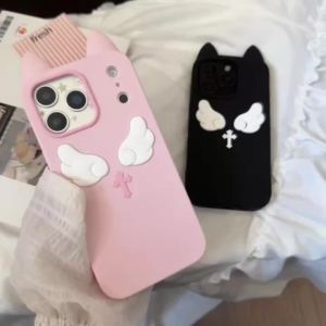 Cartoon Cute Cat Ears Angel Silicone Soft Case for IPhone 17 16 15 14 13 Pro Max 17Pro 16Pro IPhone17 IPones Women Back Cover