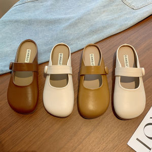 Soft Leather Slip-On Half Slippers Womens Outdoor Wear Spring Summer New Sweet Flat Bottom Sandals Birkenstock Style