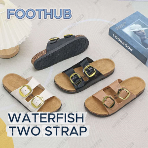Waterfish New korean slippers leather surface two strap flat sandals for men and women indoors and outdoors