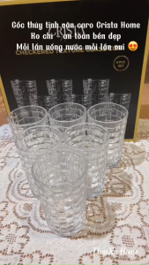 Bộ 6 Cốc Thủy Tinh Vân Caro CRISTA HOME Dung Tích 350ml Có Hộp Đẹp Làm Quà Tặng Trưng Bày Bàn Tiệc