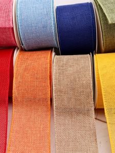 Ribbon 6.3cm Iron Wire Edge Imitation Linen Christmas Decoration Braid Fine Iron Wire Gift Packaging Red Ribbon 945