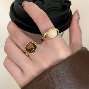 Natural Stone Open Ring Female Retro Classy Niche Design Index Finger Ring Accessible Luxury Fashion Trending Stylish Ring