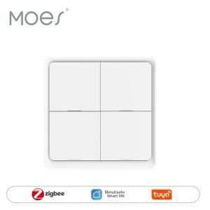 สวิตช์ควบคุมไร้สาย MOES 4 ปุ่ม Tuya ZigBee รองรับ 12 ฉาก ใช้พลังงานจากแบตเตอรี่ สำหรับอุปกรณ์ Tuya