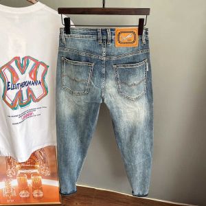 High-End Mens Denim Jeans Micro Loose Fit Nine-Tenths Length Trendy Eight-Piece Cotton Polyester Blend Wear-Resistant