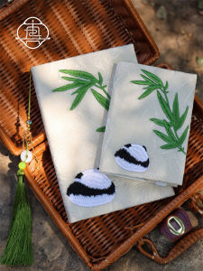 Handmade Bamboo Forest Panda Handbag Notebook Cover Set Original Design Cloth Book Jacket A5A6 Planner Journal Sleeve Creative Cultural Goods