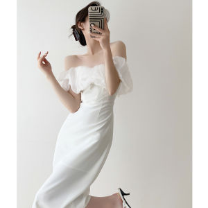 Elegant Off-Shoulder Cloud Dress Slender Waist Formal Gown