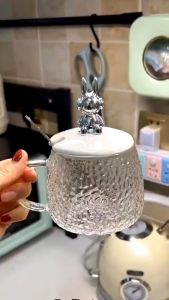 Cốc thủy tinh lắp gấu Bear chịu nhiệt cao 500ML ly thủy tinh chiu nhiệt lên tới 150 độ