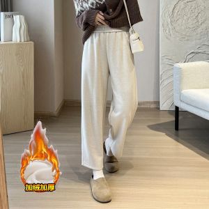 กางเกงขายาวทรงหลวมสไตล์ฮาราจูกุเอทิคอลคอตตอนผสมสำหรับผู้หญิง ทรงหลวมสบายๆ ทรงเข้ารูป เอวยางยืด