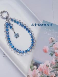 Universal Crystal Feel Blue Waterdrop Beaded Mobile Phone Lanyard Handheld Camera Strap Alloy Wristband Digital Accessories