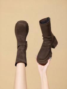 Josiny | Elastic Slim Thick-Soled Heel Short Boots Mid-Calf