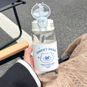 New 2025 Portable Glass Water Cup for Women Straw Cup High Borosilicate Pregnant Women Special Use Lie down Adult Drinking