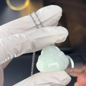 TIMESWIND Original Myanmar A-type Jade Natural White Smiling Buddha Pendant S925 Silver Women Necklace for Gift with Certificate