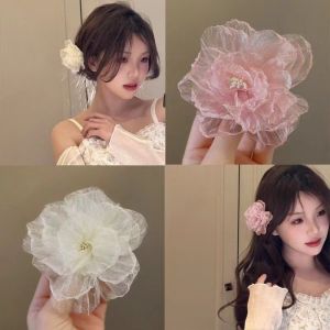 Women Gauze Flower Hair Clip Bangs Clip Side Clip Head Flower Hair Accessories