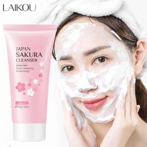 LAIKOU SAKURA Facial Cleanser โฟมล้างหน้าลบ Blackhead Moisturizing หดรูขุมขนทําความสะอาดลึก Oil Control Skin Care 50g