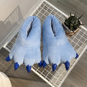 Winter Love Apartment Cartoon Dinosaur Hand-Shaped Brush Non-Slip Warm Plush Bag Heel Indoor Funny Men and Women Paw Cotton Slippers