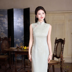 Sleeveless Elegant Advanced Green Cheongsam Dress