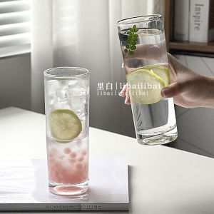 Ribai Glass Cylinder Juice Cup Simple Design Straight Body for Home Use Cold Drinks Milk Tea Flower Tea Water Cup  Style