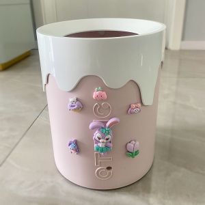 Princess Style Ice Cream Trash Can with Lid for Girls Bedroom Home Use High Aesthetic Value Luxury round Barrel Shape 9L Capacity