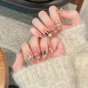 Handmade Cat Eye Pearl Pink Blush Nail Tips Short Wearing False Nails Elegant Chic Spring Summer Autumn Winter Nail Art Accessories