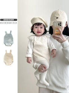 Korean Style Knitted Baby Romper Pantsuit Newborn Girls Pure Color Crawler Clothes Breathable Soft Fabric Easy to Wear And off