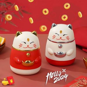 กล่องไม้จิ้มฟันกล่องใส่ไม้จิ้มฟันแมวนำโชคแบบป๊อปอัพอัตโนมัติแบบกดสร้างสรรค์ลายการ์ตูนฮิตจากประเทศจีนที่มีมูลค่าสูงกล่องใส่ไม้จิ้มฟันสำหรับใช้ในบ้าน