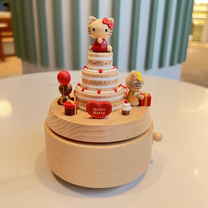 Jeancard Wooden Music Box Rotating Octave Box for Children Birthday Wedding Kitty Cat Female Style Simple Modern Material Wood