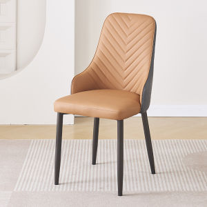 Nordic Style Leather Dining Chair Modern Simplicity Casual Restaurant Iron Art Table Chair Home Use Soft Padded Backrest Included