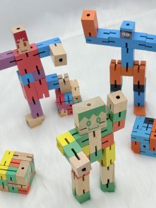 Versatile Wooden Robot Cube Puzzle Toy Educational Mathematics Intelligence Plaything for Primary School Students Ages 3-9 Teaching Aid