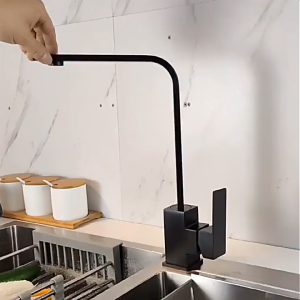 Universal 304 Stainless Steel Square Kitchen Sink Faucet 360° Swivel Mixer Hot Cold Water Tap