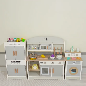 JewelRaes Ash Wooden Minimalist Kitchen Playset for Kids with Accessories / Wooden Kitchen Stand Playset