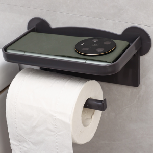 Toilet Paper Holder / Tissue Roll Holder / Wall-Mounted Self Adhesive Phone Holder / Bathroom Storage Rack Shelf